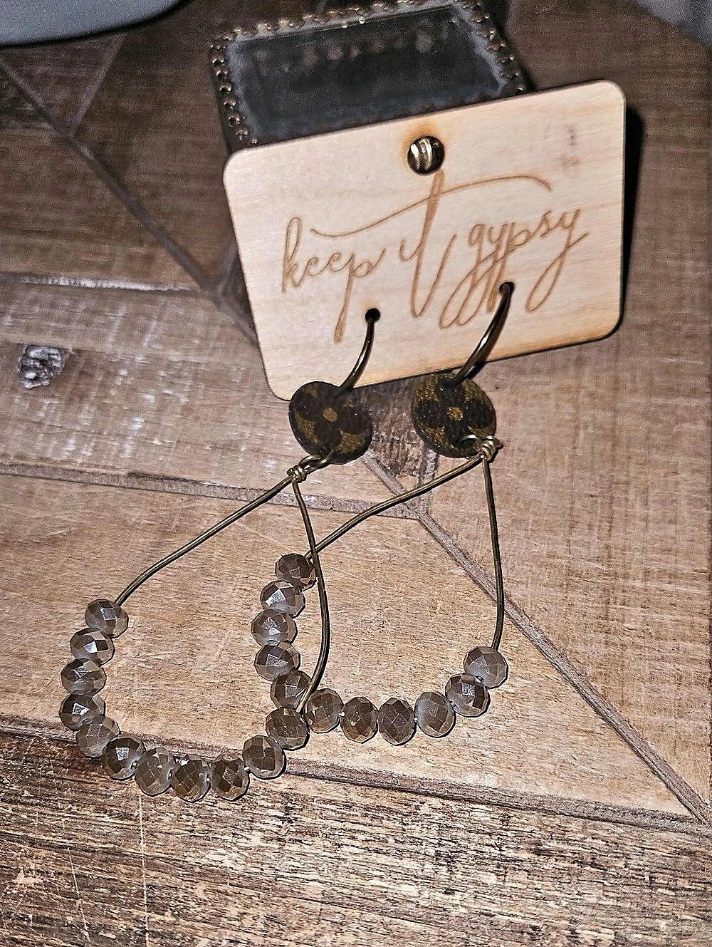 Keep It Gypsy Upcycled Teardrop Beaded Earrings Gray & Brown